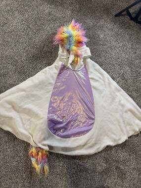 White Unicorn Hooded Poncho With Rainbow Mane Tail And Horn